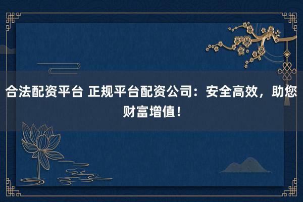 合法配资平台 正规平台配资公司：安全高效，助您财富增值！