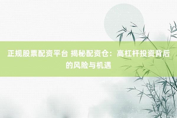 正规股票配资平台 揭秘配资仓：高杠杆投资背后的风险与机遇