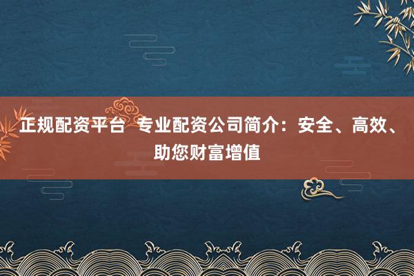正规配资平台  专业配资公司简介：安全、高效、助您财富增值